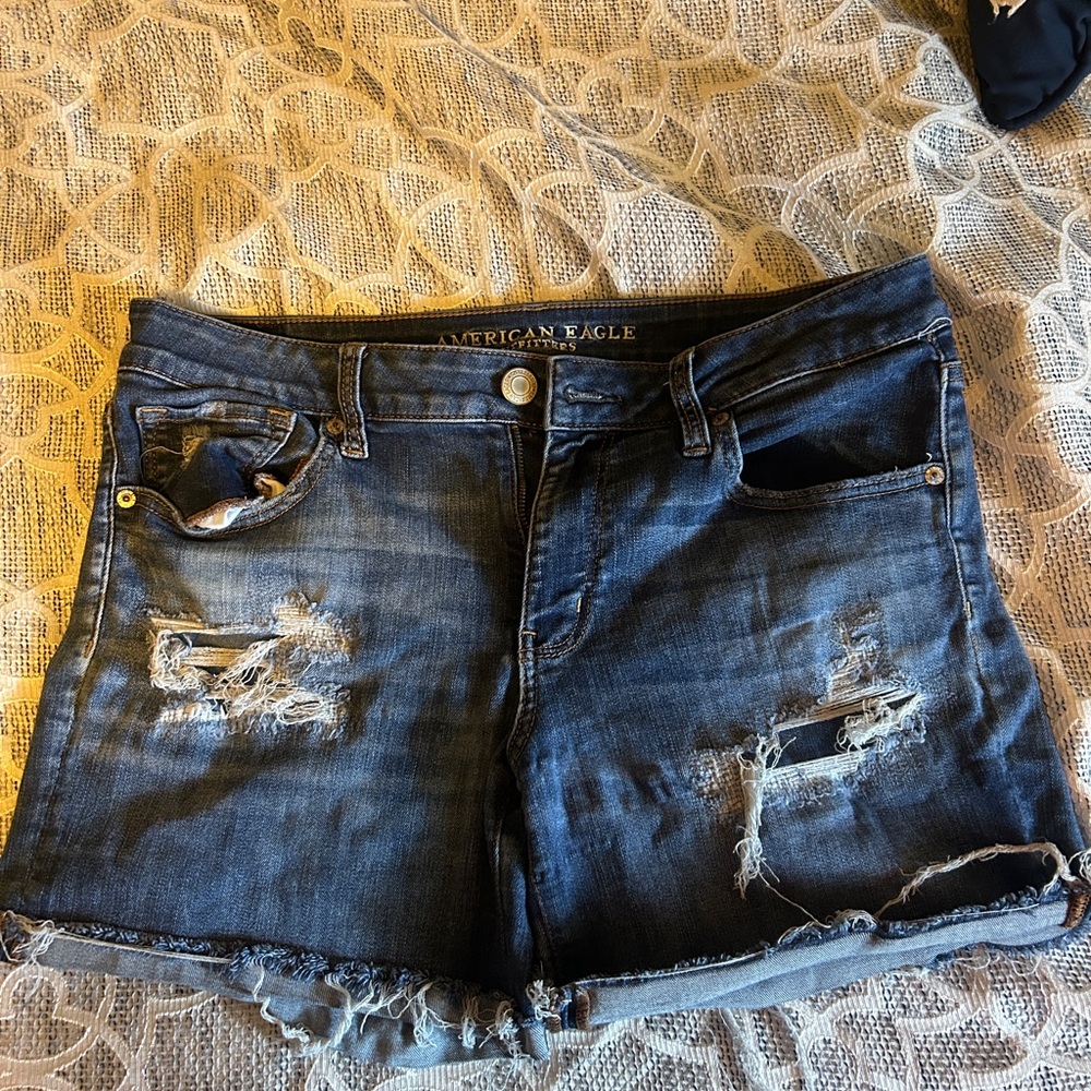 American Eagle Outfitters Women's Ripped Jean Shorts - Dark Blue